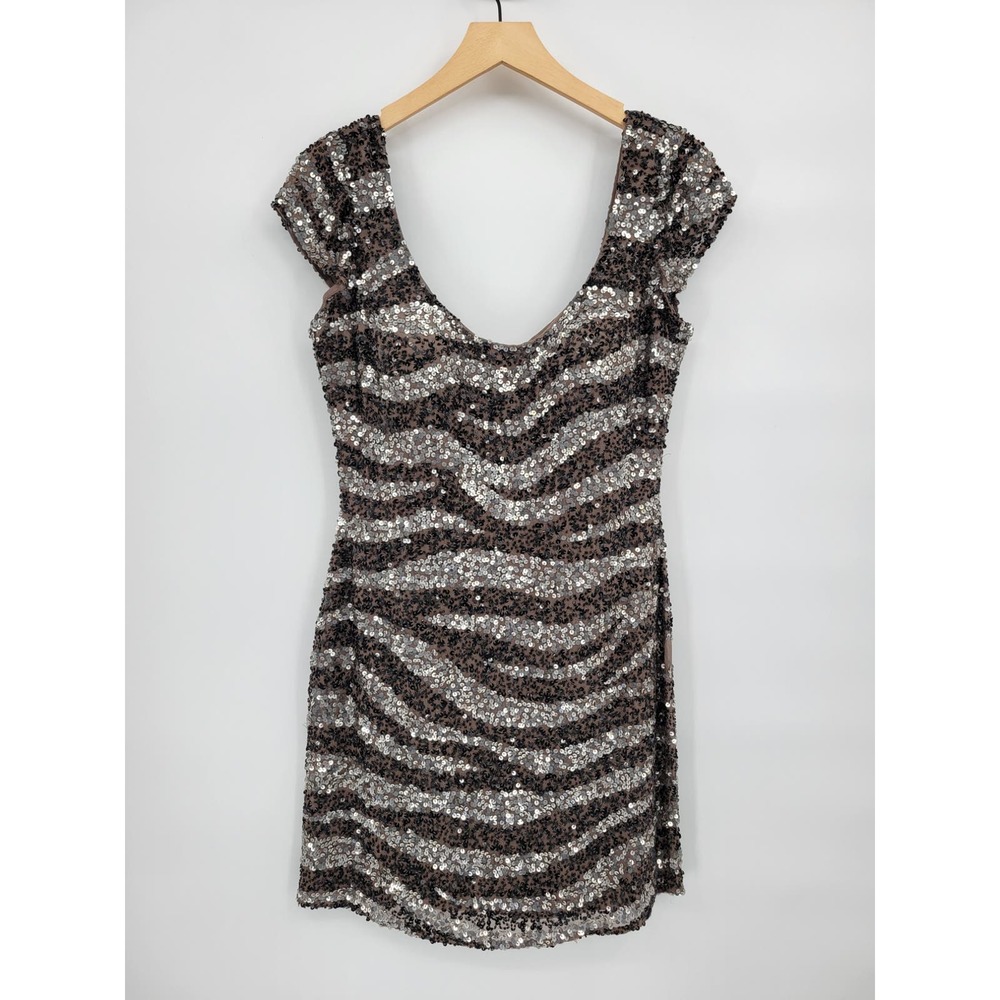 Camille La Vie Sequin 100% Silk Short Mini Dress 10 Short Sleeve
